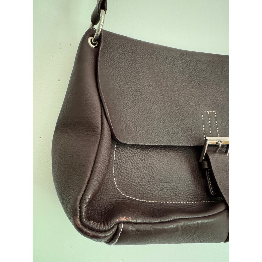 Etienne Aigner Chocolate Brown Genuine Leather Crossbody Flap Buckle Bag - Picture 3 of 8